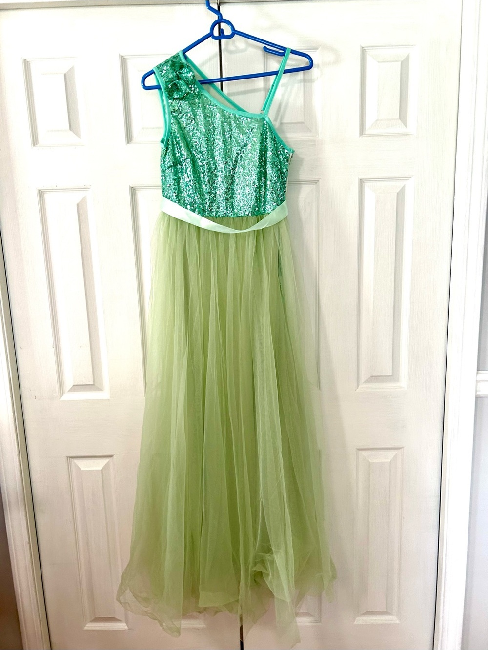 SHEIN Green Sequin One Shoulder Tulle Party Dress teen size 16 maxi
Prom/evening